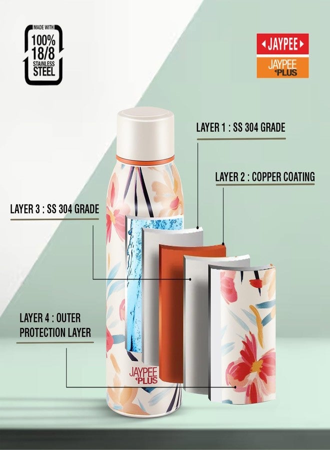 Jaypee Plus Punch Prime Stainless Steel Printed Vacuum Insulated Water Bottle 500 ml | ISI Certified Rustproof & Leakproof Flask with 24Hrs Hot & Cold|Ideal for School Kids, Office & Travel - (Cream) - Image 4